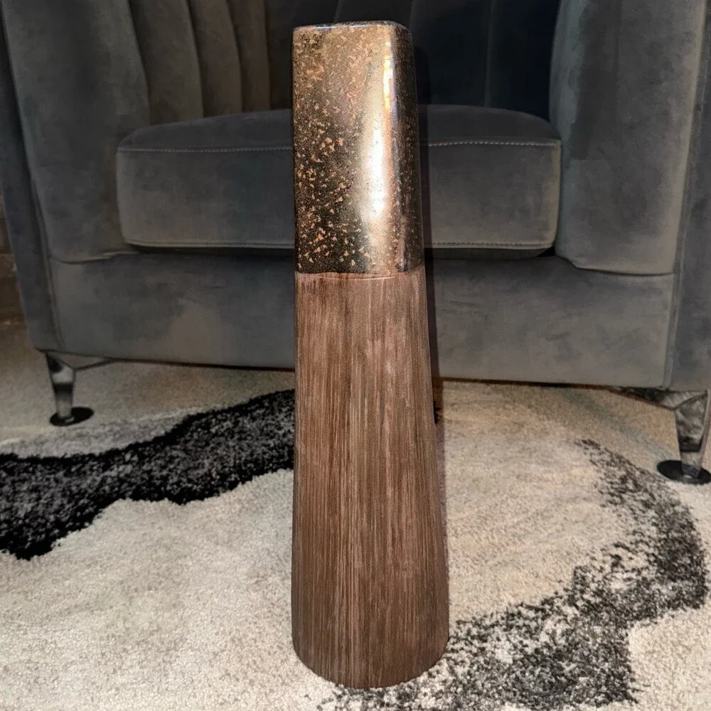 Vase large tall wood look brown shiny Modern Brown and Bronze Vase